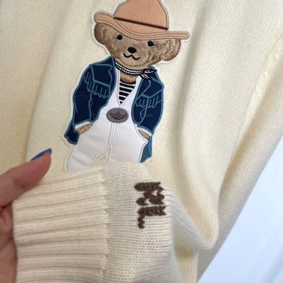 Polo Ralph Lauren Western Cowboy Bear Beige Women's Sweater - Picture 4 of 7